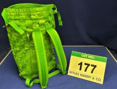 An Unbranded Green Woven Leather Backpack Style Bag with Silver Metal Coloured Clasp Closure,