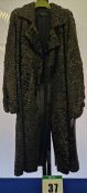 A PRADA Double Breasted Dyed Persian Lamb's Leather/Wool Trench Coat in Green/Black with Button