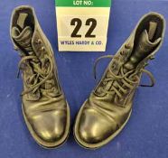 A Pair of PRADA Men's Black 100 per cent Calf Skin Leather Combat Lace-Up Boots with Cleated Sole,