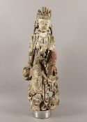 POTALAKA-GUANYIN, Holz mit Resten einer Farbfassung, in rajalilasana, dem 