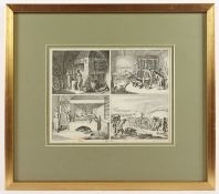 CHODOWIECKI, Daniel, vier Stiche (Schmied, Wagenmacher, Grillen, Weinfässer), 22 x 17, aus 