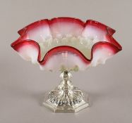 FUSS-SCHALE, farbig getöntes Glas, Fuß 13lötig, ÖSTERREICH, um 1840 