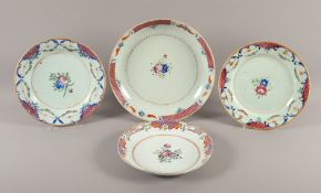 vier Teller, Porzellan, famille rose, lowestoft Dekor, CHINA, 18.Jh.