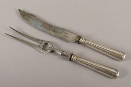 Tranchierbesteck, Griffe Silber geprüft, Faden, DEUTSCH, 19.Jh.