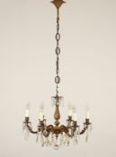 Deckenlüster, Bronze, mit Glasbehang, A.20.Jh.
