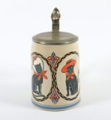 DECKELKRUG, Keramik, Katzen, Zinndeckel