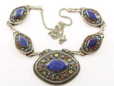Kette Ethnoschmuck, 925/ooo Silber, Lapis