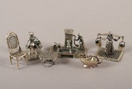 SECHS MINIATURFIGUREN, 800/ooo, H bis 4, 81g, 20.Jh.