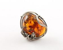 Bernsteinring, 925/ooo Silber, RG 58, 27,4g