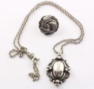 Anhänger an Kette, Silber, Georg Jensen, beigegeben ein Ohrclip