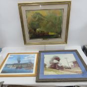 2 Framed Train Prints & 1 Framed Train Photo