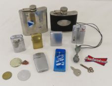 Vintage lighters & flasks, 1 Zippo, keys
