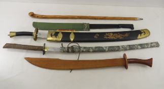 Assorted Asian Swords and Cane