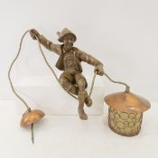 Figural hanging light, wood & copper