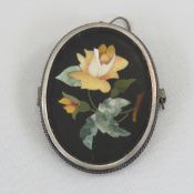 Antique Pietra Dura 800 Silver Brooch/Pendant