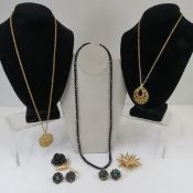 Trifari Gold Tone Jewelry & Black Bead Necklace