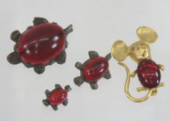 Vintage Jelly Belly Mouse & Turtle Brooches