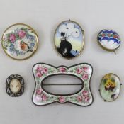 Cameo, Hand Painted Silhouette & Other Brooches