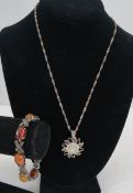 Sterling Necklace and Sterling & Amber Bracelet