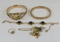 3 Antique Gold Filled Bracelets, pin & ring