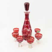 Red Cut to clear glass Kunstglas decanter set