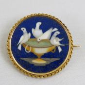 Antique 12K Gold Pietra Dura Dove Brooch