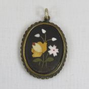 Antique Pietra Dura Brooch with Pendant Loop