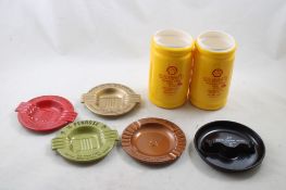 5 Metal Ashtrays, 2 Shell Oil Coolie Can Holders