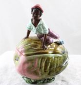 Black Americana Boy on Melon Humidor Majolica 8