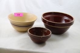3 Old Stoneware Yelloware Mixing Bowls