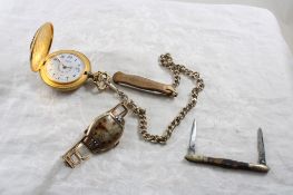 Benrus Watch, 17J Pocket Watch w/Knife Fob, Knife