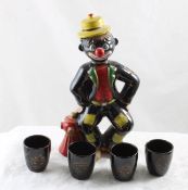 Black Americana Tilso Clown Decanter Shot Glasses