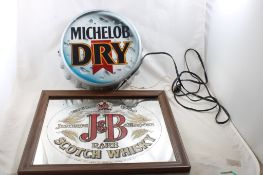 J B Scotch Mirror Sign, Michelob Bottle Cap Sign