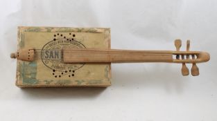 Folk Art Wood Cigar Box Guitar/Banjo Instrument