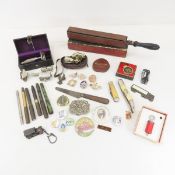 Razors, pocket knives, pens, pinbacks & more