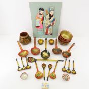 Vintage painted bowls, spoons, serving spoons