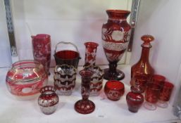 Antique Ruby Red Cut Clear Czech & Other Glass