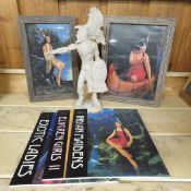 Warrior Statue, 2 Prints & 3 Elvgren Pin-Up Books