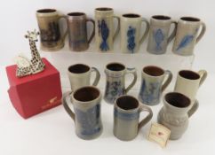 13 Red Wing Pottery Salt Gaze Mugs & Giraffe