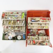 Vintage tackle boxes with lures and gear