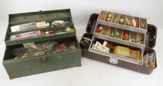 Vintage tackle boxes with lures and gear