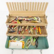 Vintage tackle box with lures and gear
