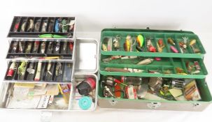 Vintage tackle boxes with lures and gear
