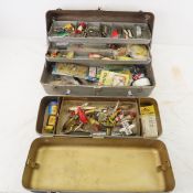 Vintage tackle boxes with lures and gear
