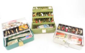 Vintage UMCO tackle boxes with lures and gear