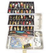 Vintage UMCO tackle box with lures and gear