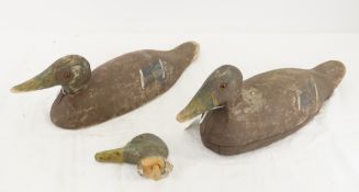 2 Vintage Wooden Glass Eye Duck Decoys
