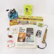Vintage fishing lures, reels, fly fishing book