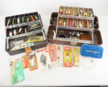 Vintage tackle boxes with lures and gear