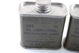 Military 3 Standard Oil Co. Oil Lubricating Cans